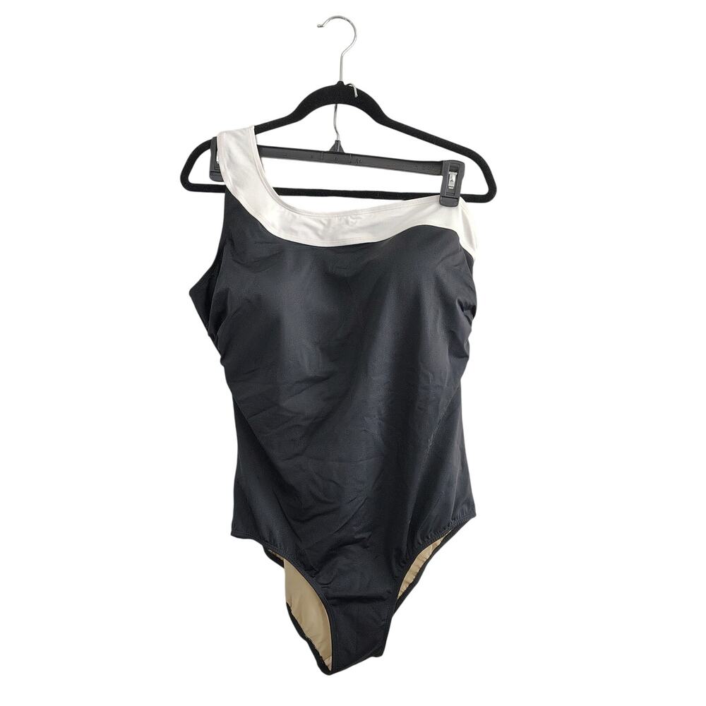 Swimsuits for All PlusSize 20 Black White Colorblock One Shoulder One Piece Swim